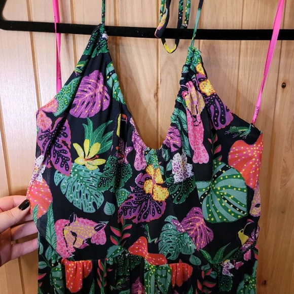 NWT Betsey Johnson Paulina Maxi Dress L Halter Mesh Jungle Print Leopard Formal - Picture 4 of 9